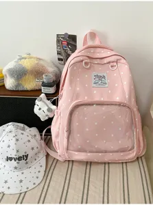 Zaino ita a pois rosa con finestra trasparente per studenti e utilizzo quotidiano.