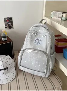 Zaino grigio a pois carino tasca anteriore trasparente borsa scuola per studenti uso