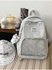 Zaino ita grigio a pois con finestra trasparente anteriore, elegante borsa studentesca.
