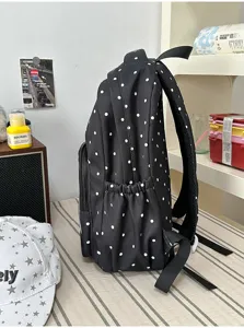 Zaino nero e bianco a pois per uso quotidiano casual e studenti di scuola superiore