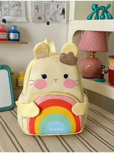 Cute cartoon animal kids backpack for 3-6 years old girls, colorful rainbow school bag.