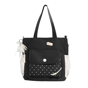 Schwarz-weiße Pünktchen Canvas Tragetasche, große Kapazität lässige Schultertasche.