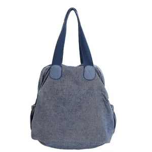 Sac à dos fourre-tout en denim décontracté pour femmes, sac bandoulière vintage multifonctionnel.