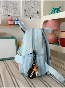 Cute cartoon children school bag light blue double shoulder backpack for kids girls aged 3 to 6