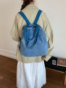 Sac à Dos Convertible Multifonction en Denim Délavé Vintage Sac Cabas Grande Capacité Navette Sac à Épaule Décontracté pour Femmes École