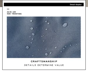 Close-up detail of waterproof backpack fabric showing clear texture and water droplet effect.