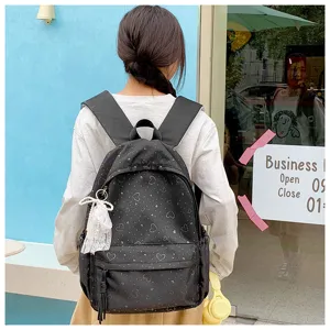 Sac à dos étudiant grand capacité joli imprimé cœur style Harajuku japonais pour usage quotidien.