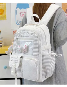 Zaino scolastico a righe bianche con finestra trasparente, grande borsa casual utile.