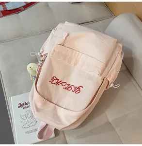 Rosa leichter Schulrucksack fuer Schueler, niedliches Schreibschriften Stickerei Design, Alltag.