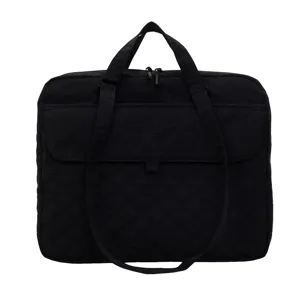 Borsa per laptop da donna in nylon nero matelassé, borsa casual con manici dettaglio.
