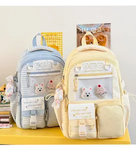 Zaino da studente in stile giapponese carino trasparente rigato grande borsa donna