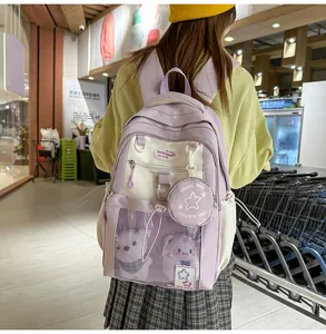 Joli sac à dos scolaire color-block pour étudiants, grande capacité sac décontracté.