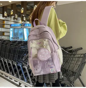 Joli sac à dos scolaire de grande capacité avec de superbes poches en filet transparent.