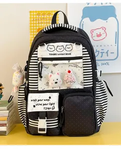 Stile giapponese grande capacità nero bianco pois rigato zaino scolastico borsa ita
