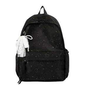 Sac à dos d'école grand capacité mignonne impression cœur style Harajuku japonais.