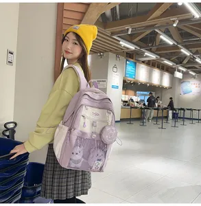 Joli sac à dos scolaire colorblock pour filles grande capacité cartable d'étudiant léger quotidien