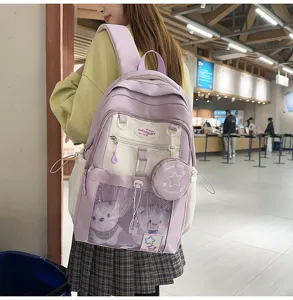 Joli sac à dos pour étudiant color block grande capacité léger pour l'école quotidienne