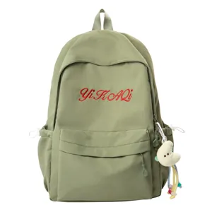 Leichter, minimalistischer grüner Rucksack mit cooler Buchstabenstickerei für Schülerinnen.