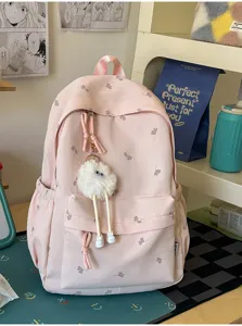 Süßer rosa Ahornblatt-Druck Schulrucksack große Kapazität Leinwand Büchertasche Mädchen