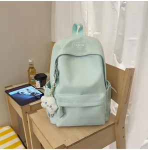 Zaino casual da scuola in nylon color caramella grande capacita per studenti verde chiaro