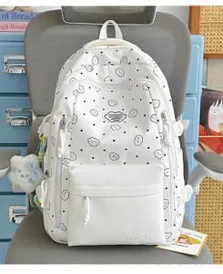 Süßer Cartoon Wolken Druck große Kapazität Schulrucksack weiß Schüler Tasche Detailansicht