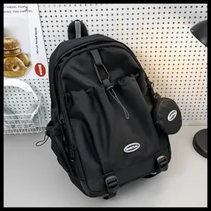 Sac à dos extérieur tendance décontracté mode noire grande capacité sac d'école pour femmes