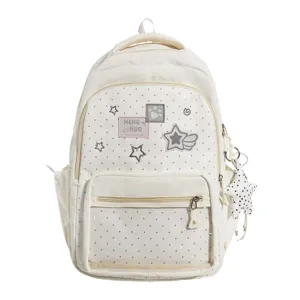 Japanischer Ins niedlicher Pünktchen Schulrucksack mit transparenter Vordertasche Detail.