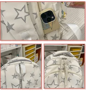Japanese style cute star print canvas school backpack large capacity lightweight student book bag