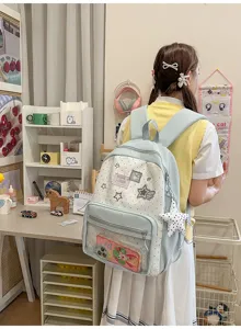 Mochila Ita transparente con lunares y estrellas linda, gran bolso escolar para niñas.