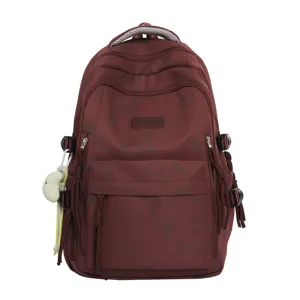 Maroon star print school backpack large capacity lightweight casual daypack for students