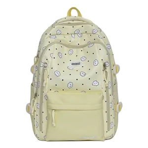 Niedlicher Cartoon-Wolken-Print Detail am gelben Canvas Rucksack Fronttasche Design