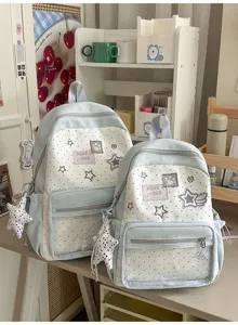 Mochila ita transparente de lunares y estrellas gran capacidad bolsa escolar para estudiantes azul