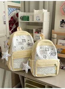 Mochila ita transparente de lunares y estrellas linda, conjunto de bolso escolar grande y pequeño.