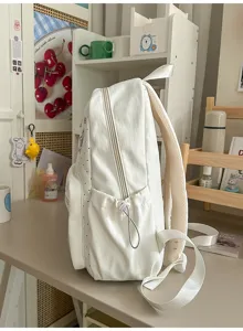 Mochila blanca bonita de estrellas y lunares gran capacidad bolso escolar para estudiantes