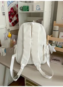 Mochila escolar blanca bonita de gran capacidad para estudiantes uso diario casual