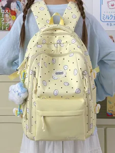 Süß Cartoon Wolke Bedruckt Nylon Rucksack Große Kapazität Schultasche Farbblock Tagesrucksack Für Schüler Jugendliche
