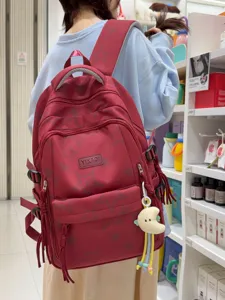 Japanese Academy Style Kawaii Star Print Contrast Color Backpack Nylon Large Capacity Lightweight School Bag For Women Girls