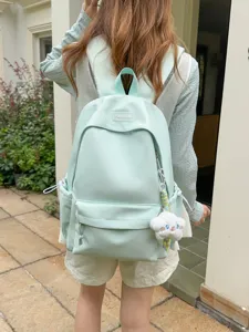 Zaino in Nylon in Stile Preppy Tinta Unita Grande Capacità Cartella Scolastica per Studenti Zainetto Sportivo Casual per Adolescenti