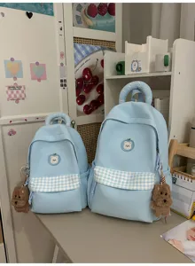 Niedlicher Karomuster Farbblock großer Kapazität Schüler Schulrucksack für Kinder