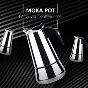 Edelstahl Moka Pot Espressokocher fuer die heimische Kueche und Kaffeekubereitung.