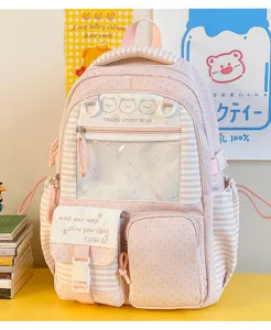Zaino ita a pois e strisce rosa borsa scolastica studentesca carina con finestra trasparente