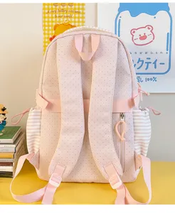 Zaino rosa a pois per studenti, borsa scolastica carina a doppia spalla in stile giapponese.