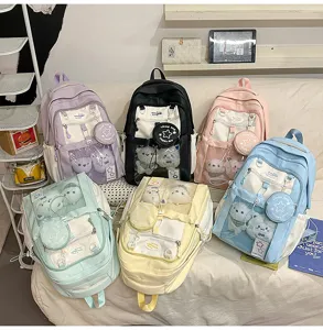 Sac à dos étudiant colorblock avec poche transparente et porte-monnaie, grande capacité léger.