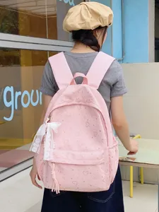 Rose Harajuku mignon imprimé cœur grand capacité sac à dos d'école pour femmes et étudiants