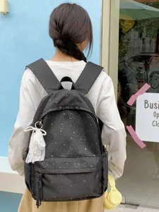Sac à dos d'école grand format mignon imprimé cœur style Harajuku japonais