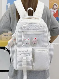 Zaino Ita-bag in Stile Giapponese Trasparente a Righe Pois Grande Capacità Zaino per Studenti Dolce Stile Preppy Ragazza