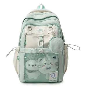Sac à dos d'étudiant color-block mignon grande capacité cartable léger pour filles