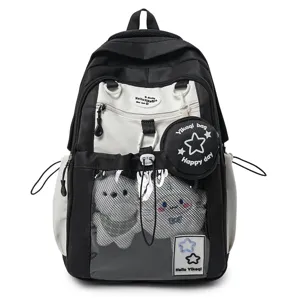 Sac à dos étudiant colorblock mignon grande capacité léger sac d'école vue détaillée.