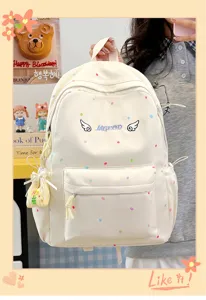 Niedlicher Pünktchen Canvas Schulrucksack für Mädchen lässiger Tagesrucksack Büchertasche