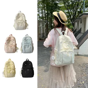 Japanese style minimalist drawstring large capacity backpack for students, multi-color school bag.